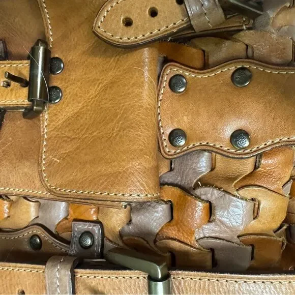 Mulberry Camel Cognac & Taupe Interlocking Woven Leather Roxanne Tote Bag Y2K - Picture 13 of 16